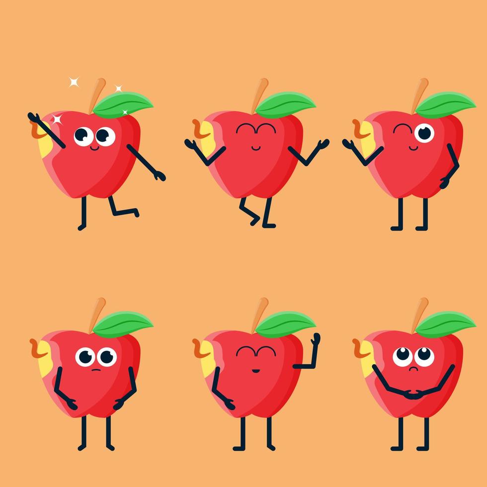 cute broken apple character set vector