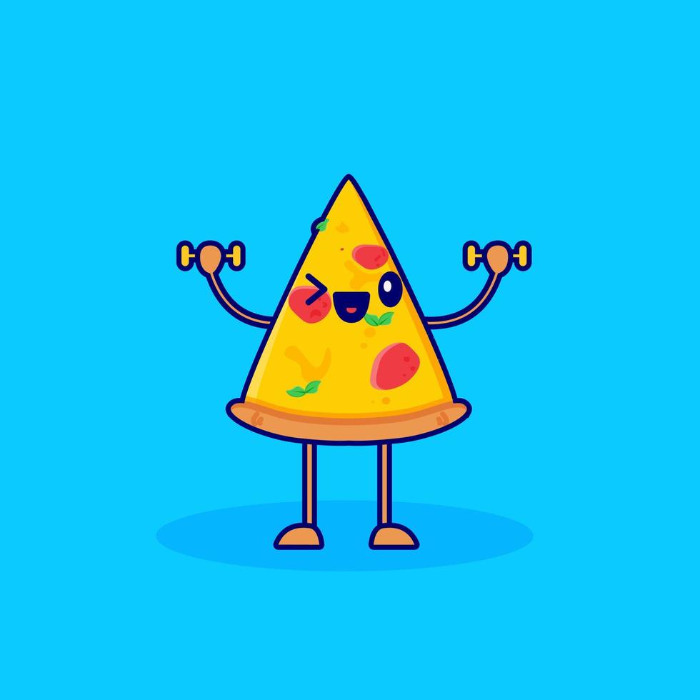 vector de personaje de dibujos animados de pizza levantando pesas