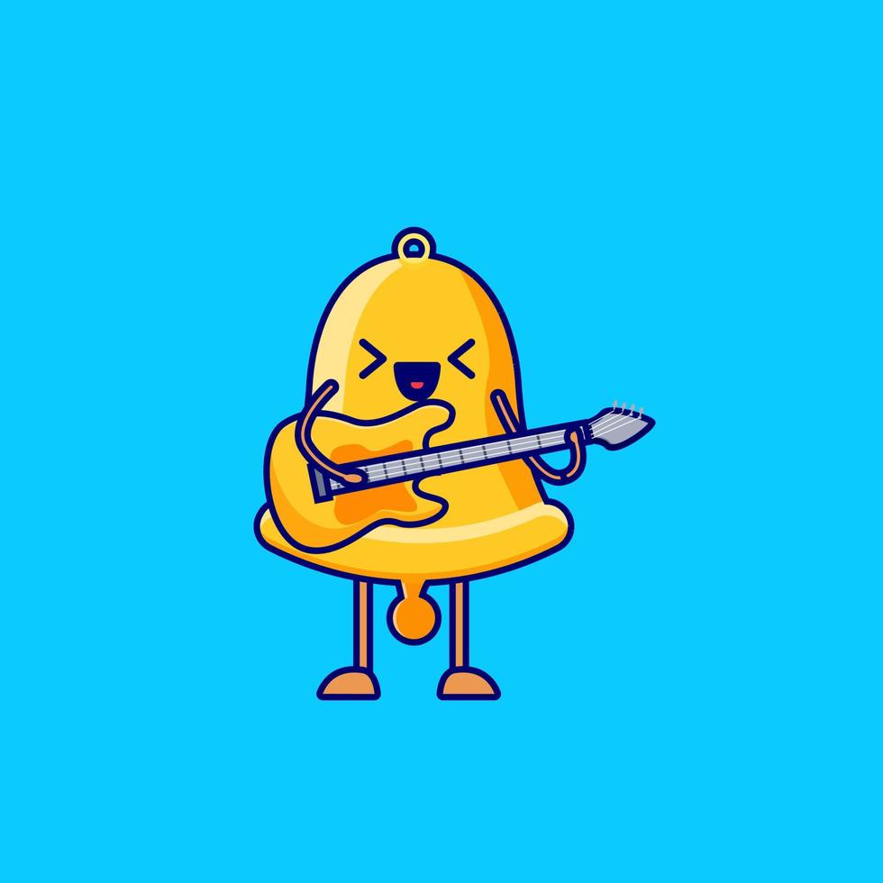 bell cartoon character playing guitar vector