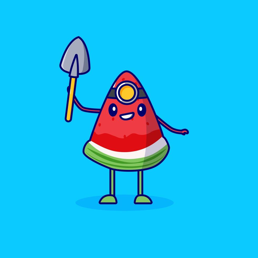 Miner watermelon cartoon character with shovel vector