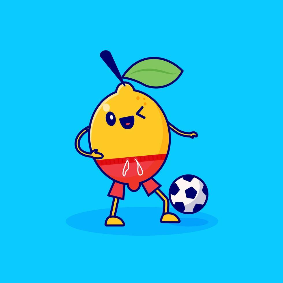 personaje de dibujos animados de limón jugando al fútbol vector