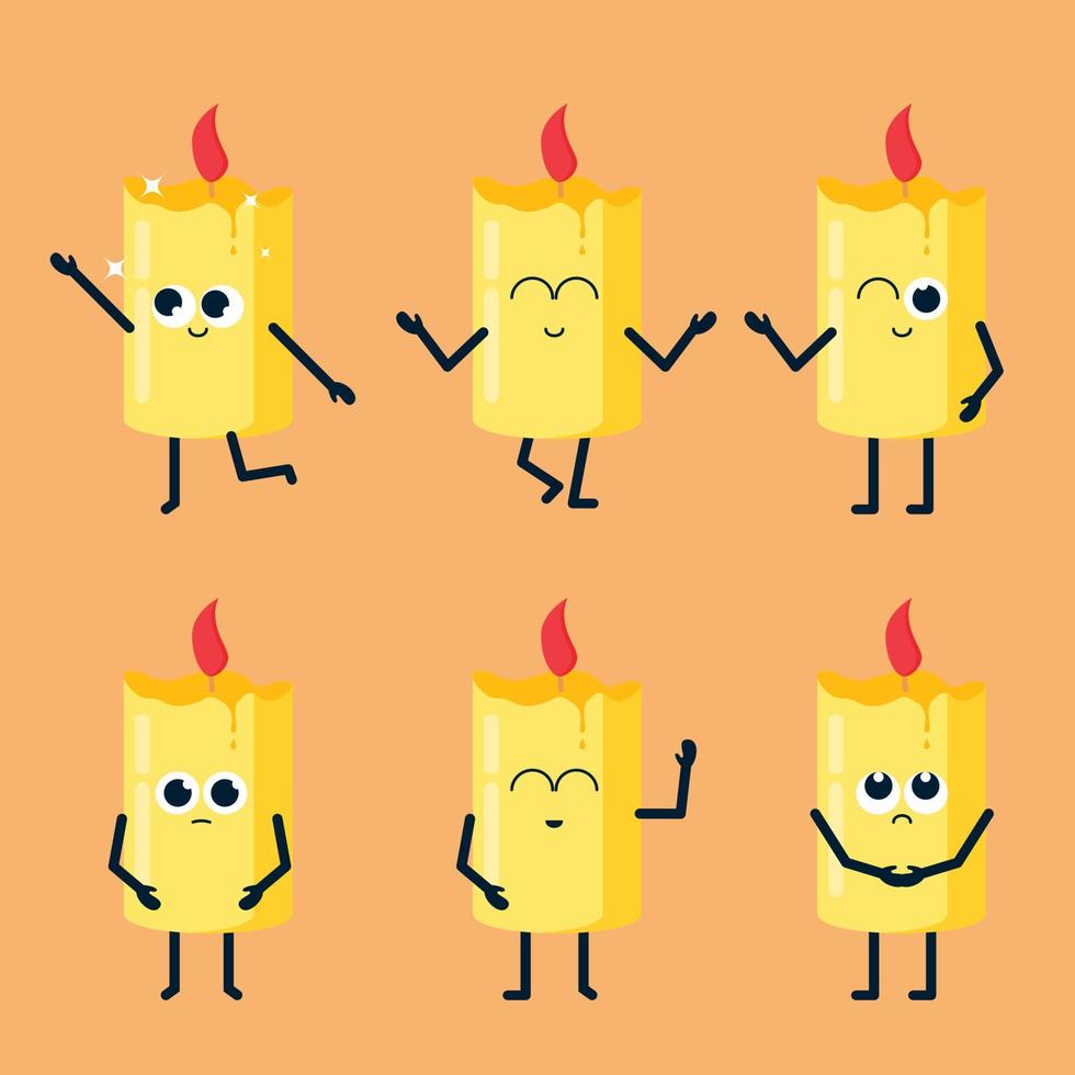 cute burning candle cartoon character set vector