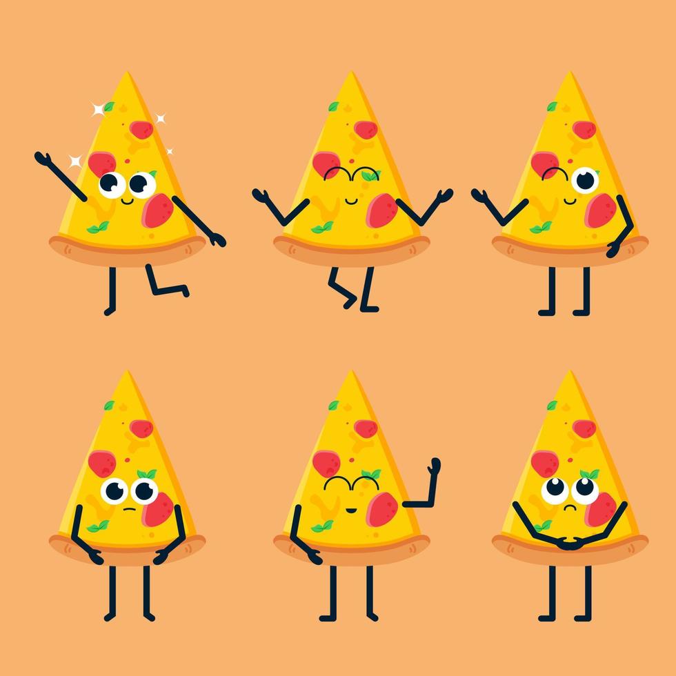 isolated cute pizza character set vector
