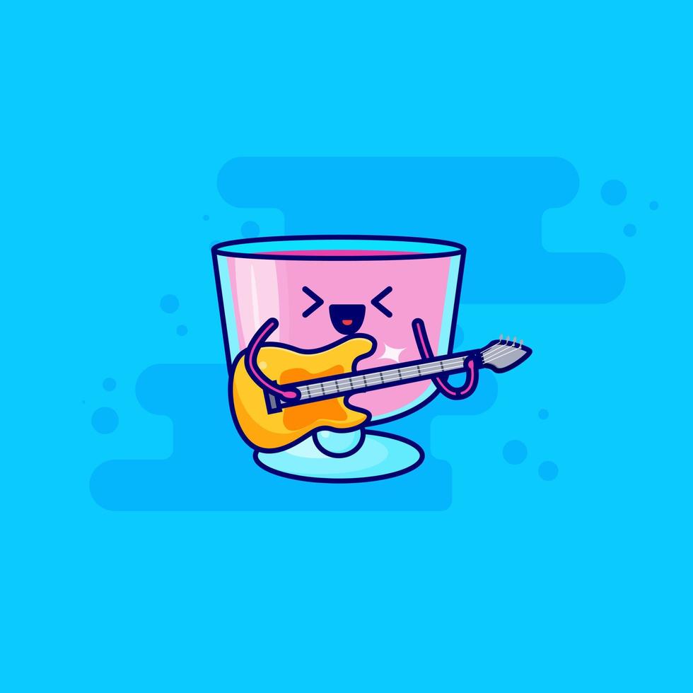 personaje de dibujos animados de bebida rosa con guitarra vector