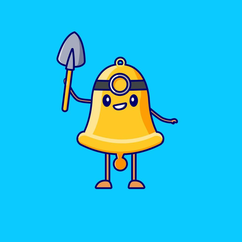 cute bell cartoon character carrying a shovel vector