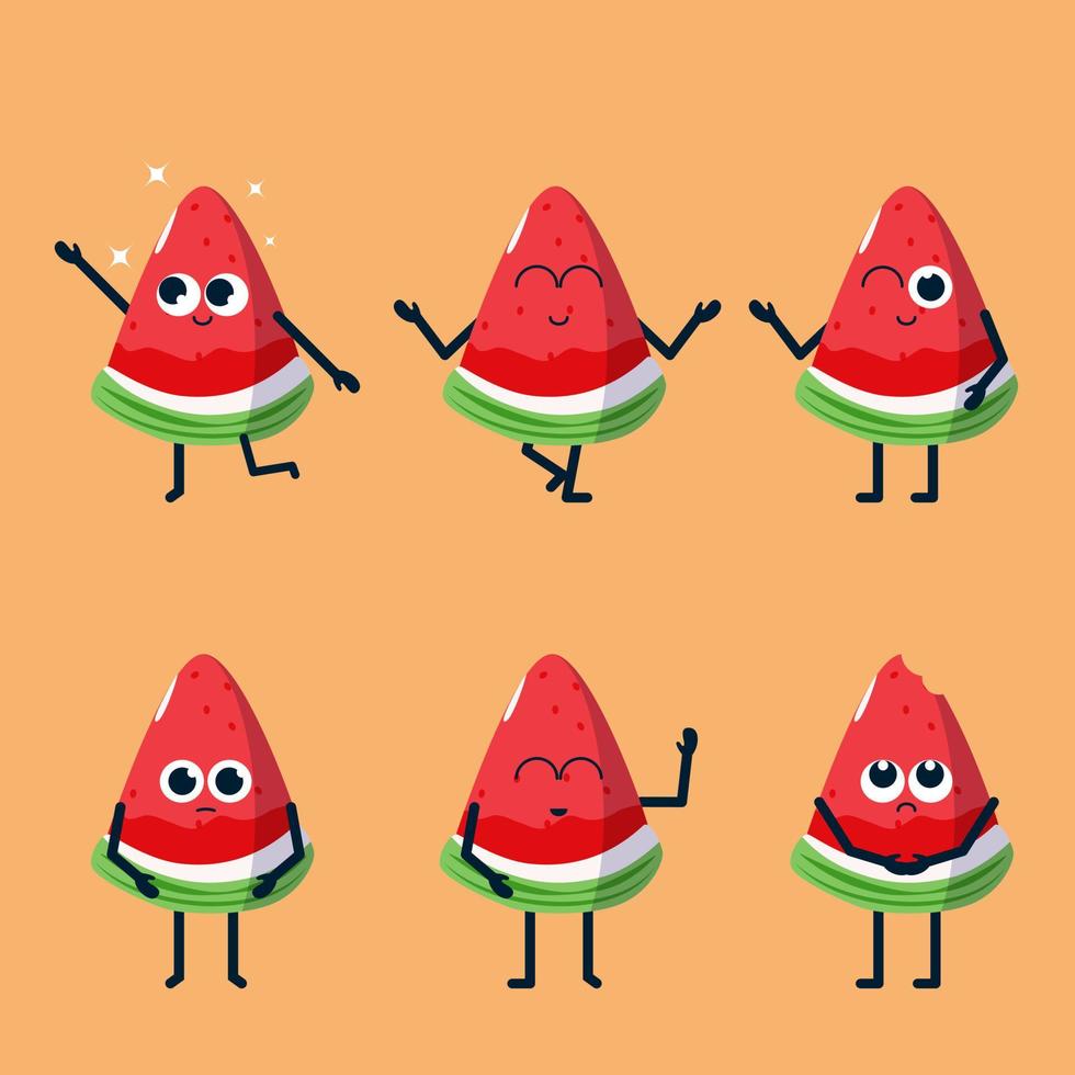 cute watermelon flesh character set vector