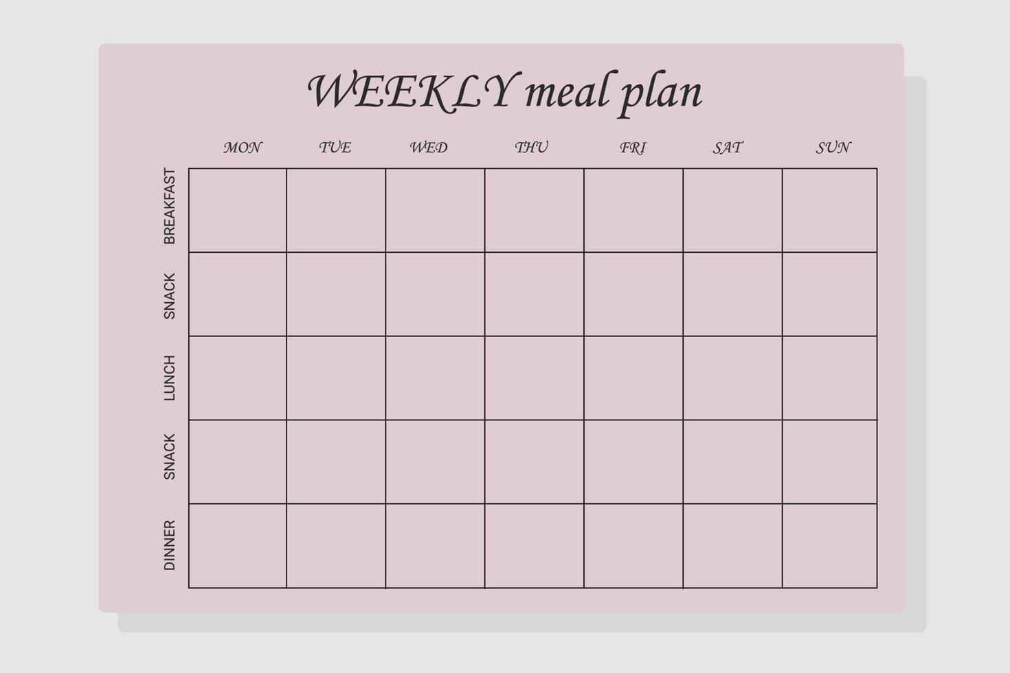 Weekly Menu Meal planner vector