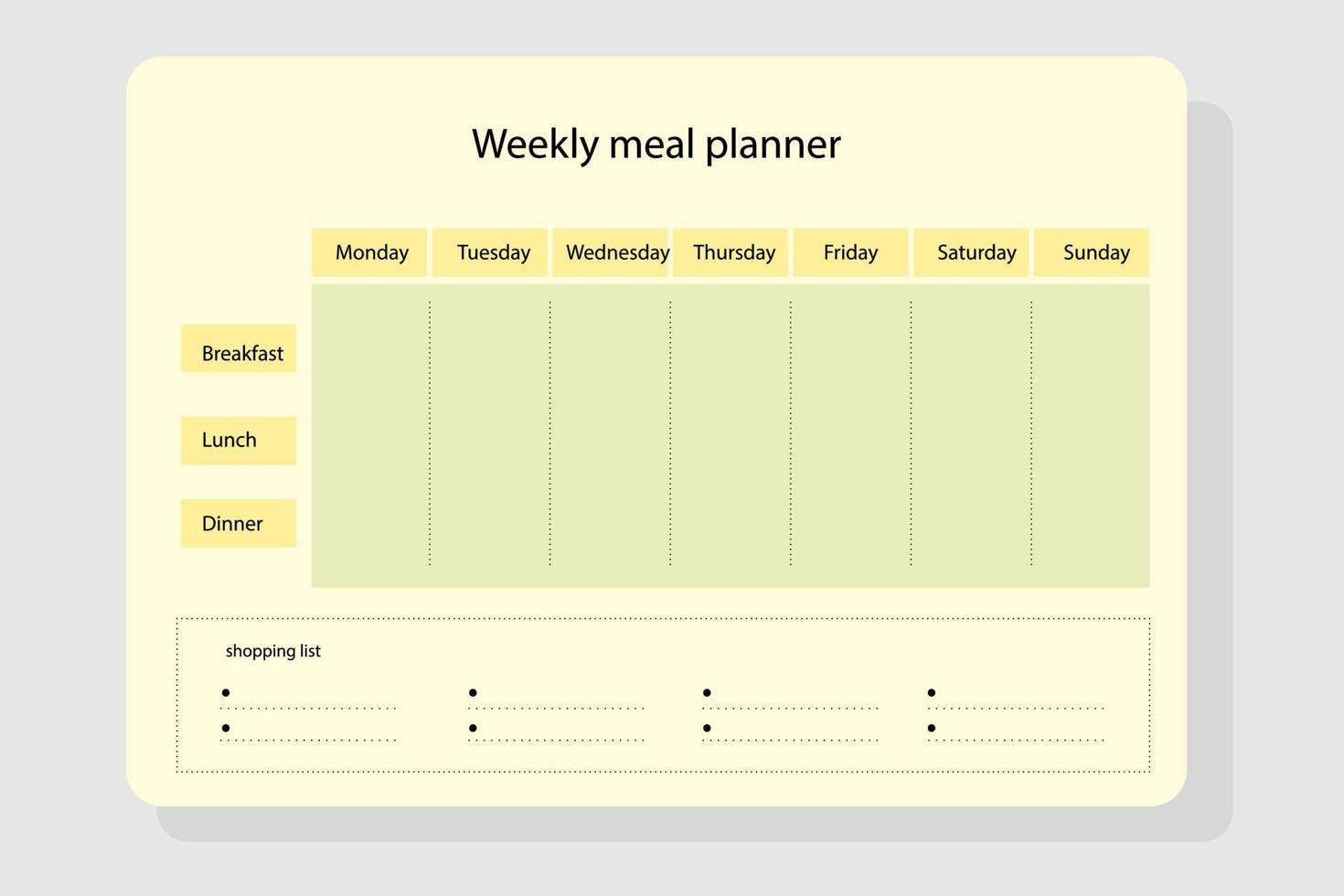 Weekly Menu Meal planner vector