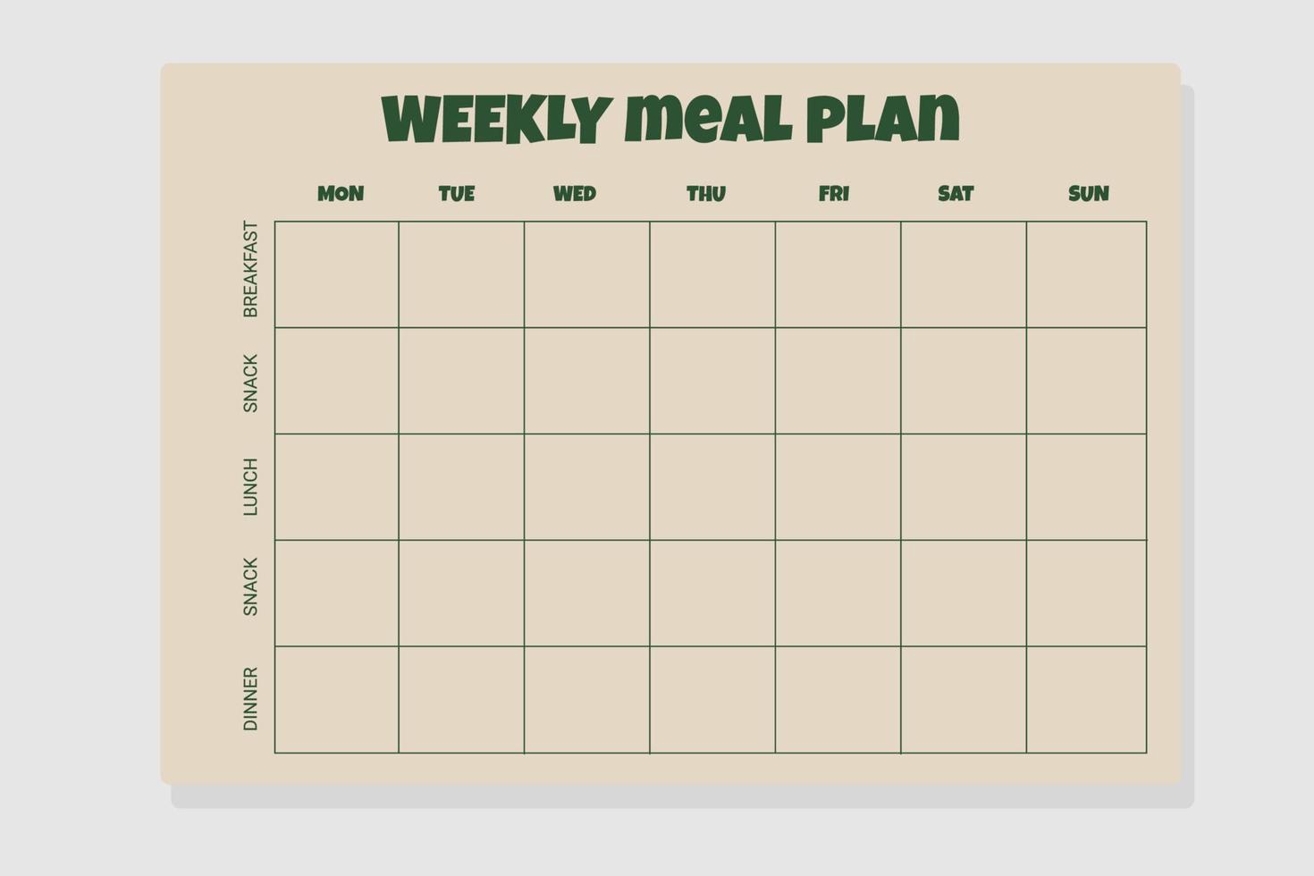 Weekly Menu Meal planner vector