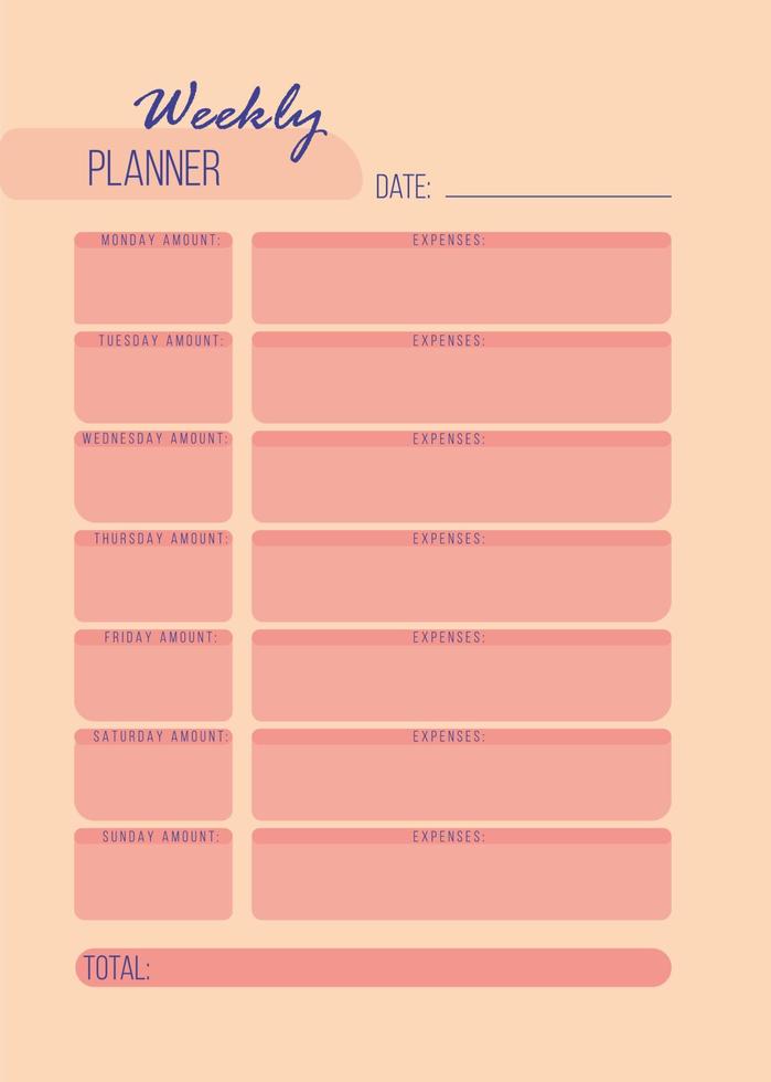 Personal monthly budget planner in a4 format. vector