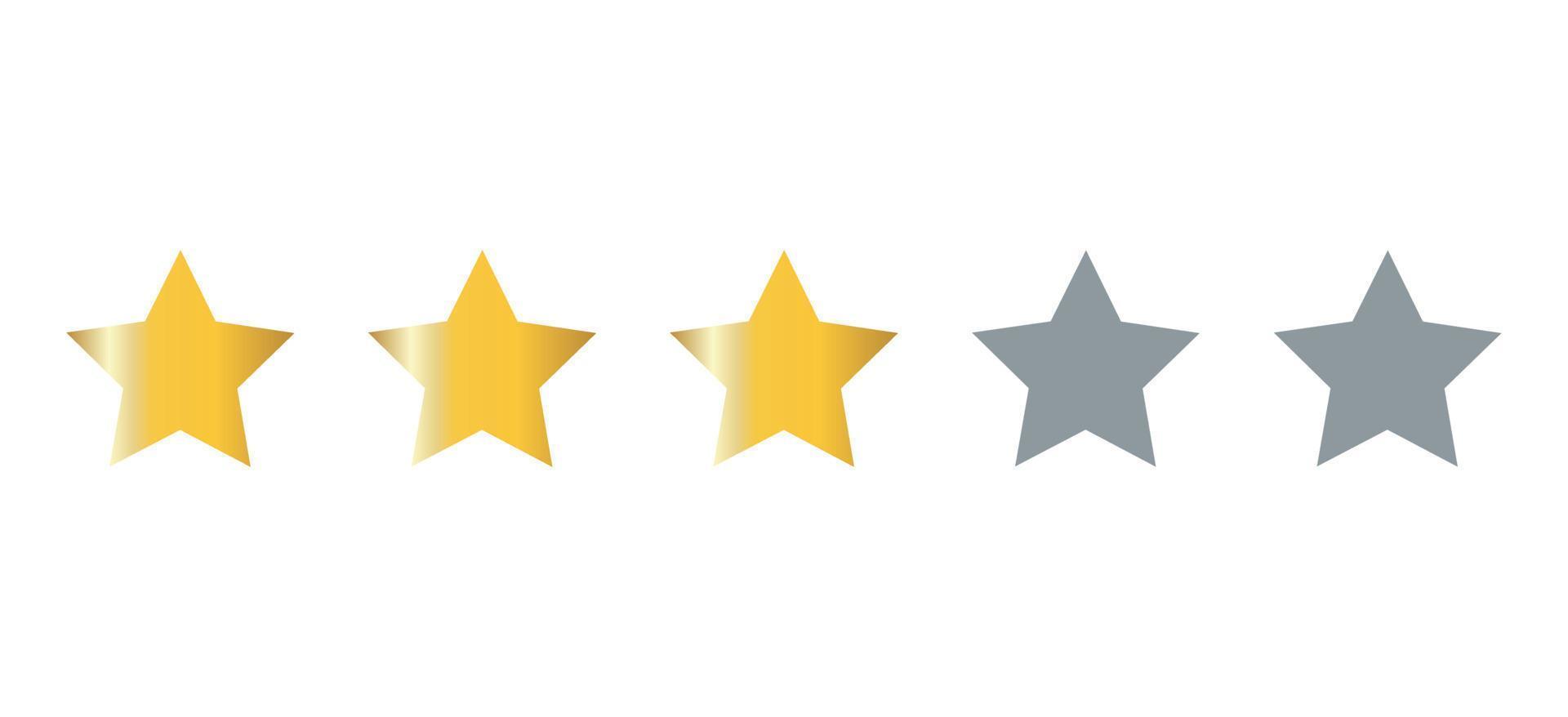 Three gold stars quality icon isolated on white background vector