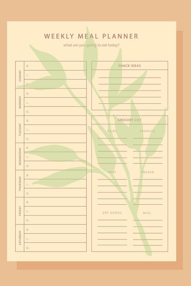 Weekly Menu Meal planner vector