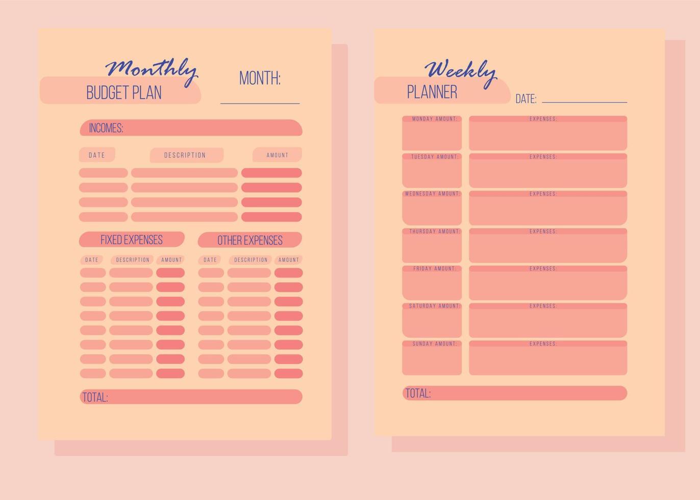 Personal monthly and weekly budget planner in a4 format. vector