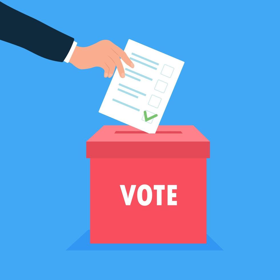 Hand puts vote bulletin into vote box vector