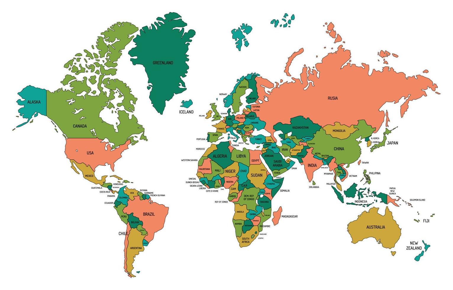 plantilla de mapa del mundo colorido vector