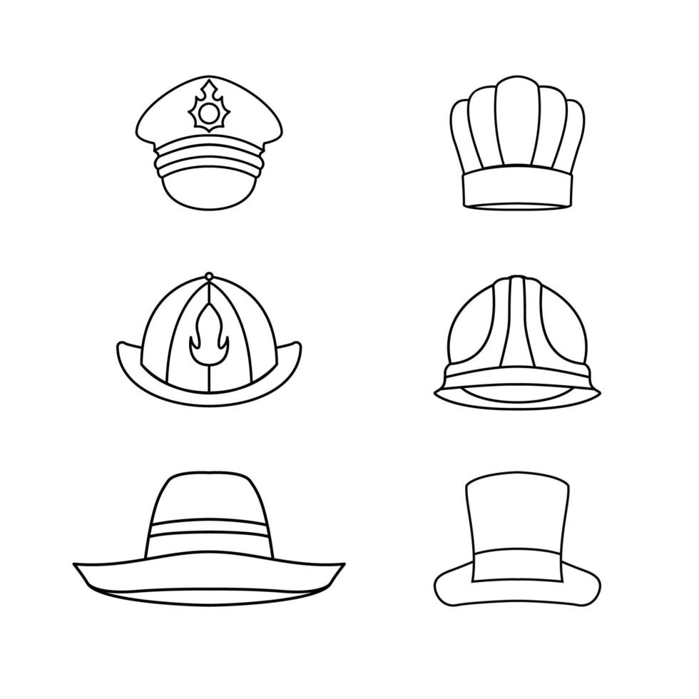icono de conjunto de sombrero de contorno simple vector