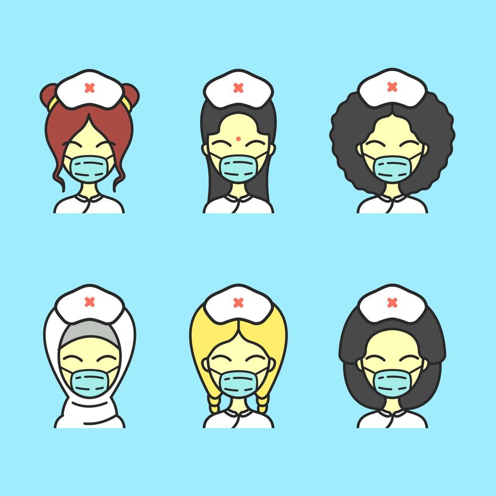 Hand Drawn Nurse Use a Mask vector