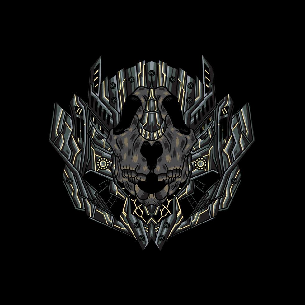 Illustration of rhino skull with mecha ornament vector