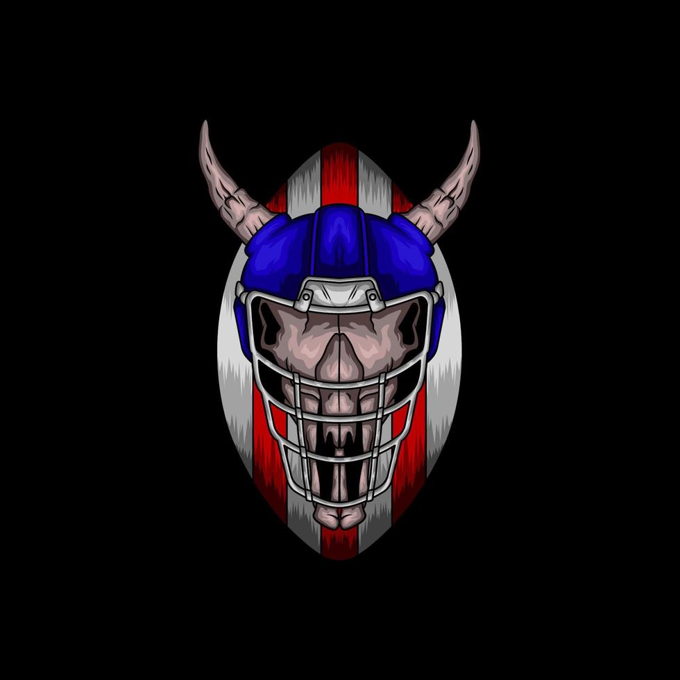 Zebu skull illustration and american football gear vector