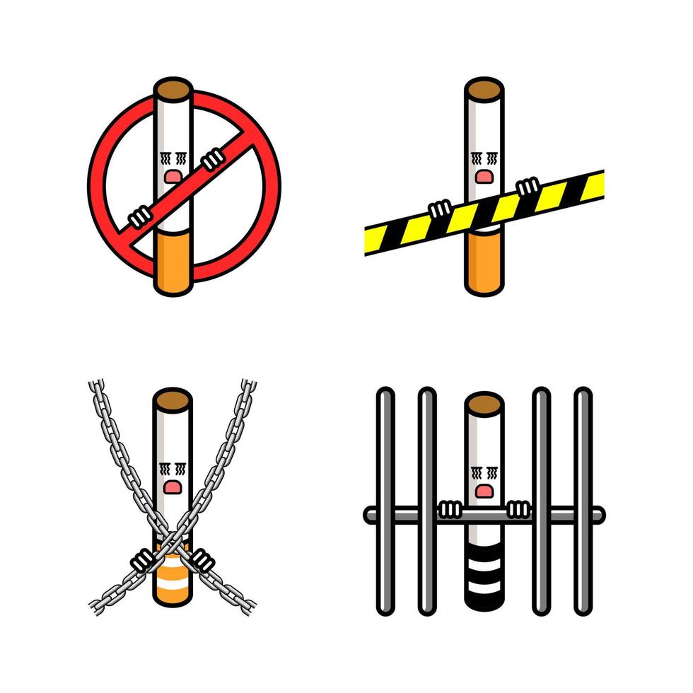 Cigarette set with a different prohibition sign. Hand Drawn Vector Illustration