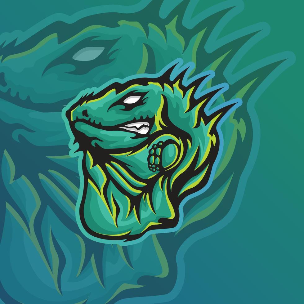 Iguana mascot logo for esport gaming or emblems vector