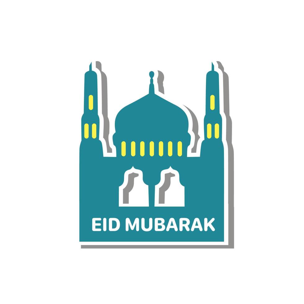 FLAT ILLUSTRATION MOSQUE AND HAPPY EID MUBARAK vector