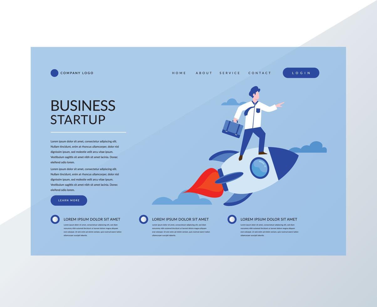 business start up landing page with rocket vector