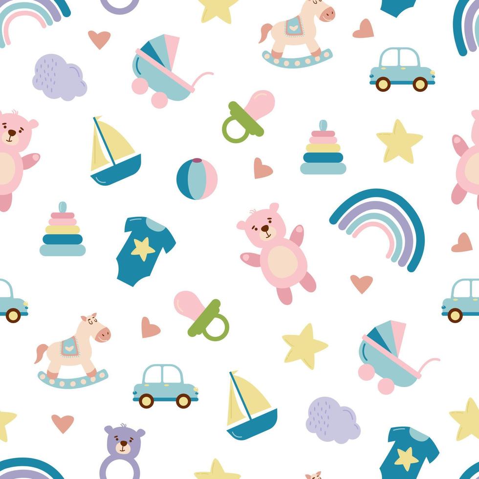 Baby pattern with child's toys, objects. vector