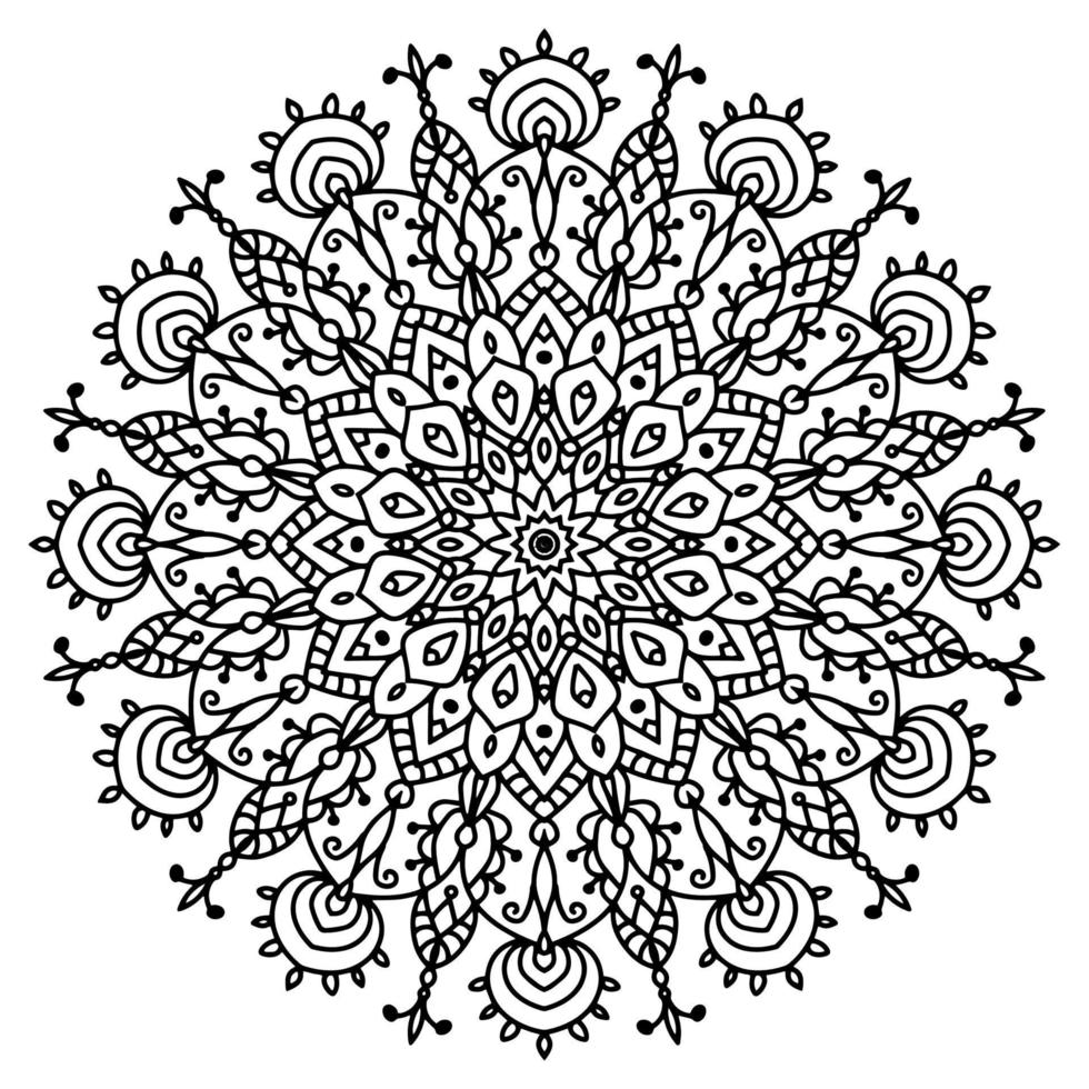 Circular pattern in form of mandala for Henna, tattoo, decoration. Beautiful relaxation black and white ornament. vector