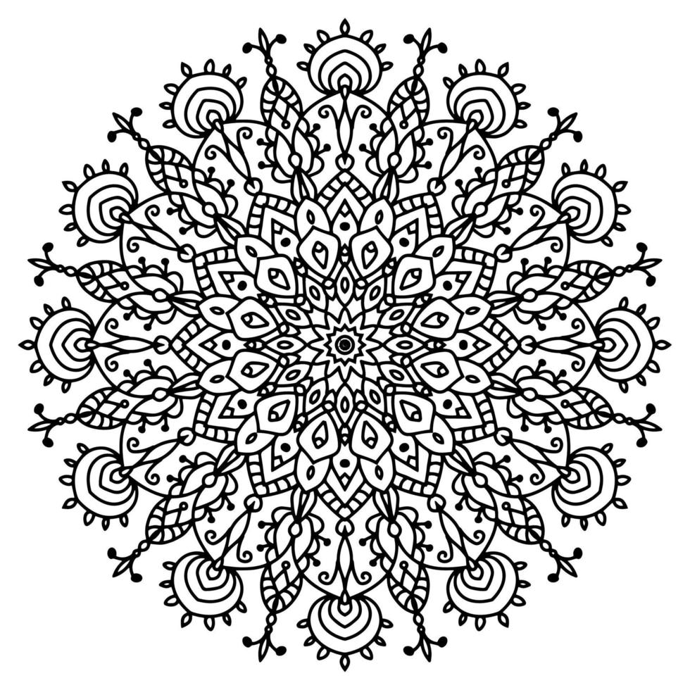 patrón circular en forma de mandala para henna, tatuaje, decoración. hermoso adorno de relajación en blanco y negro. vector