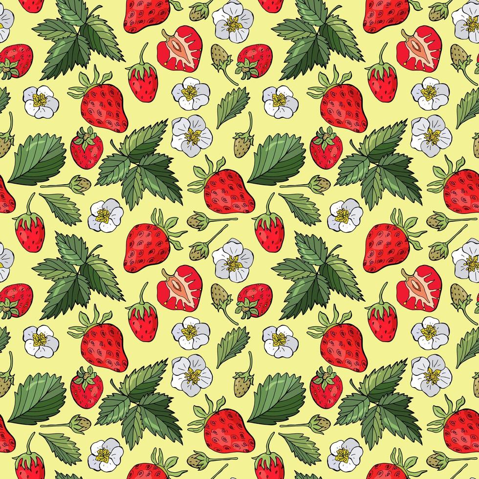 Seamless pattern with strawberries. Hand-drawn style. Design for fabrics, textiles, vector