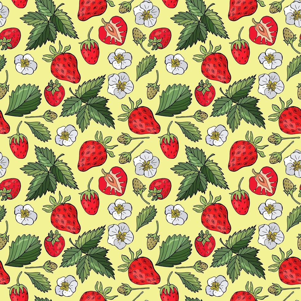 Seamless pattern with strawberries. Hand-drawn style. Design for fabrics, textiles, vector