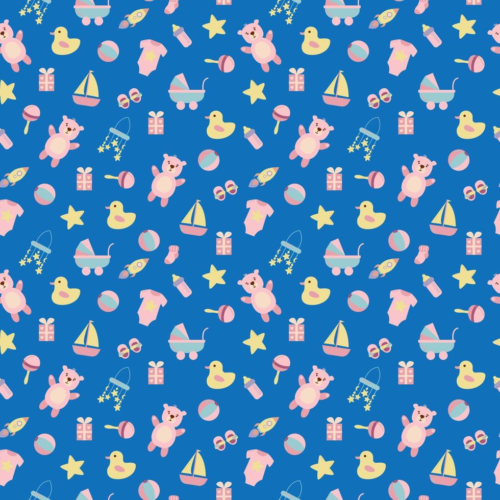 Baby pattern with child's toys, objects. Seamless pattern with baby things. vector