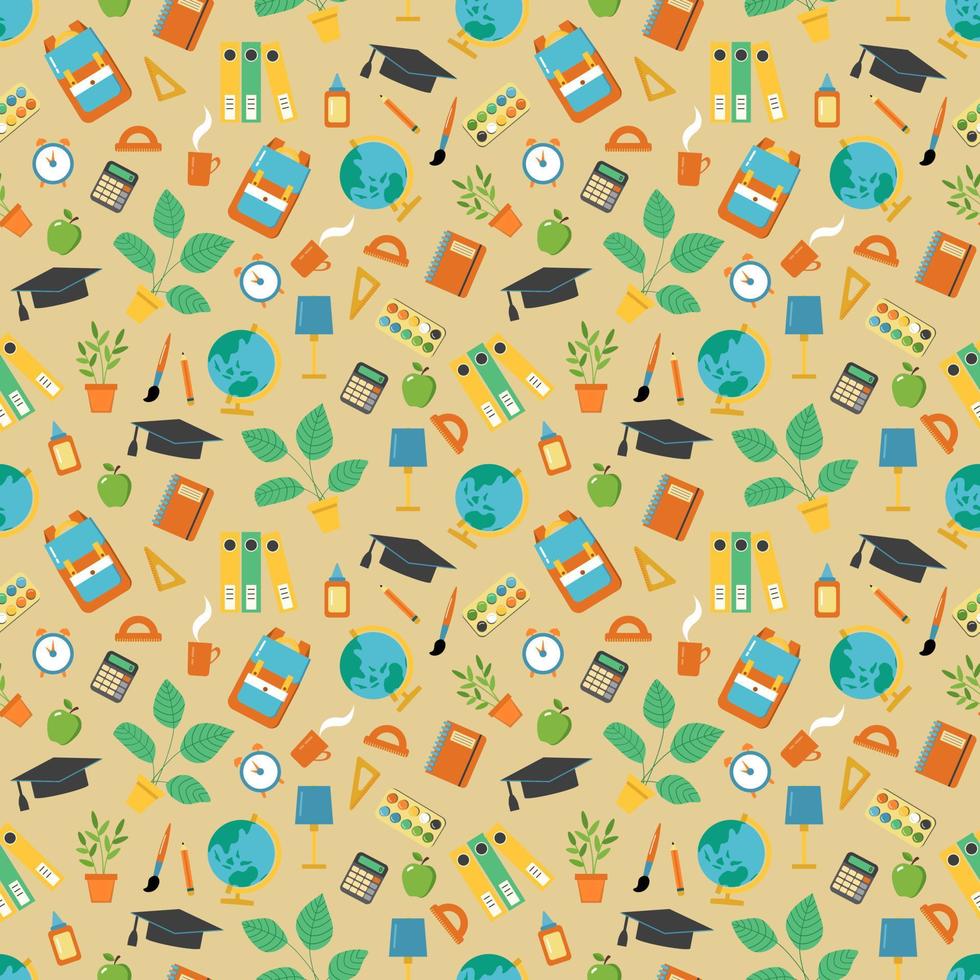 Back to school. Seamless pattern with school elements. Hand-drawn flat style. vector