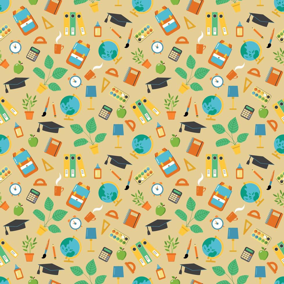 Back to school. Seamless pattern with school elements. Hand-drawn flat style. vector