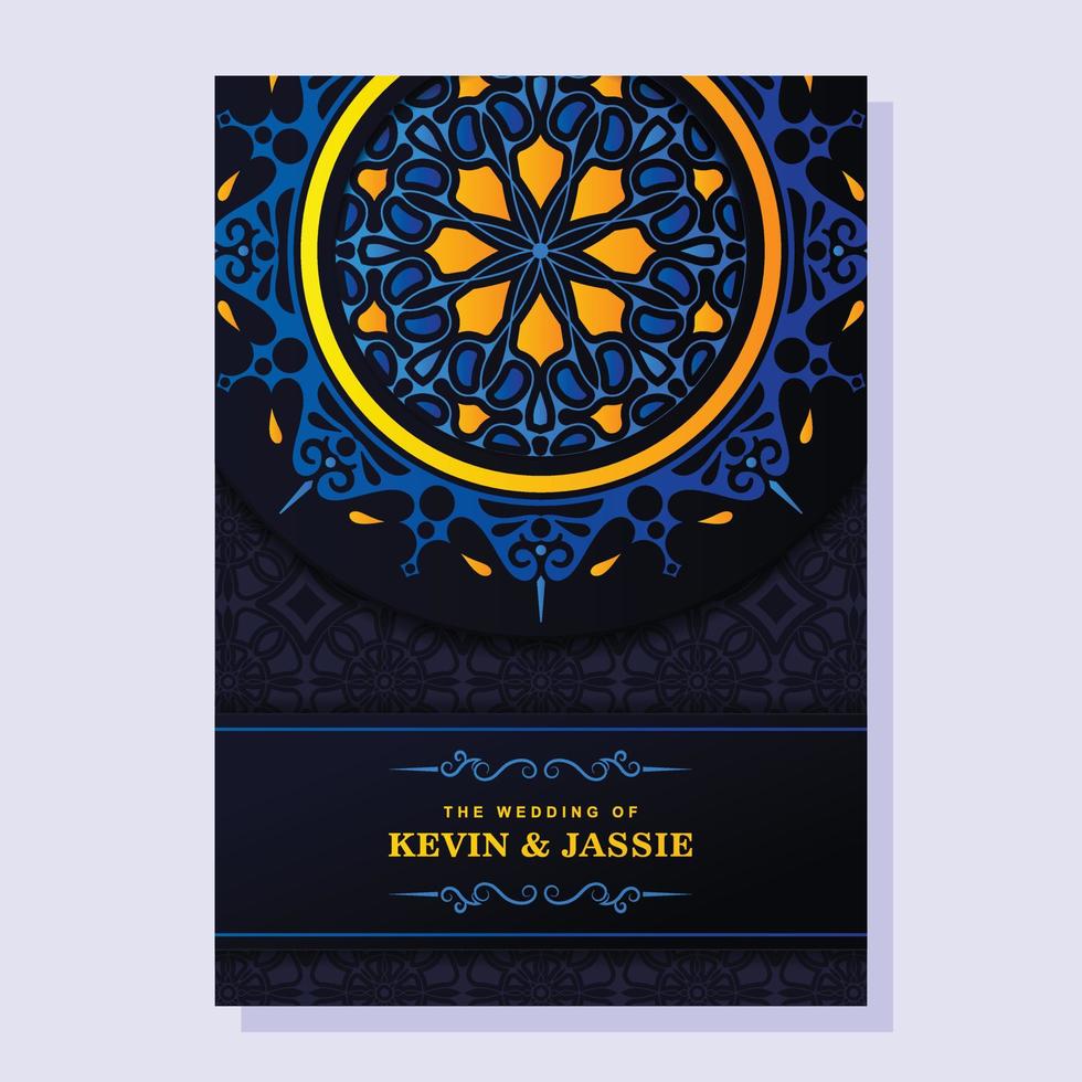 Elegant mandala wedding invitation card template design vector