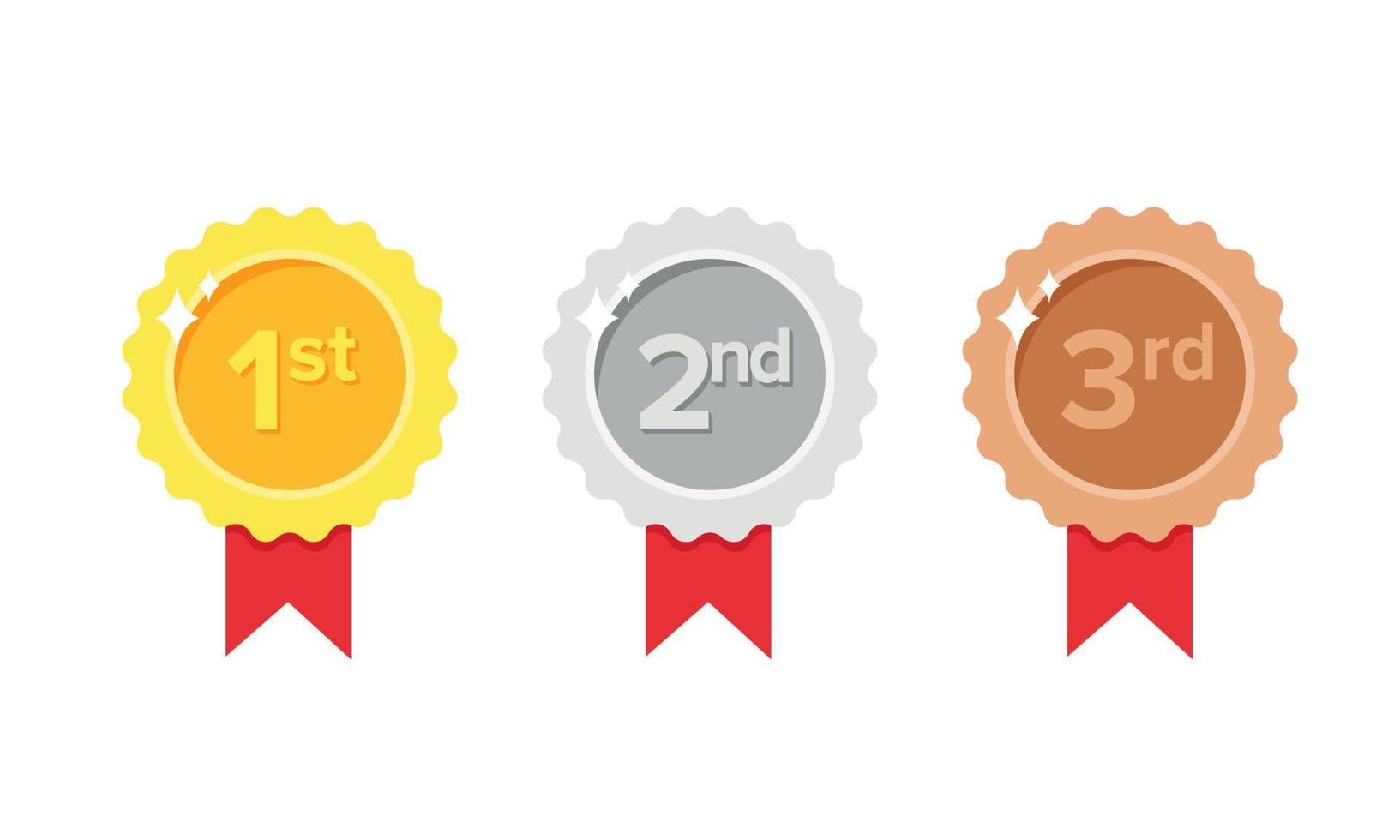 Flat vector illustration of gold, silver, and bronze medal. Suitable for design element of winner badge, competition winner, and best label award.