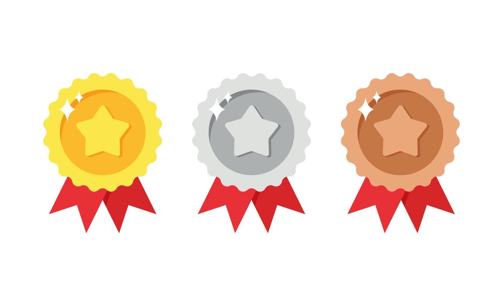 Flat vector illustration of gold, silver, and bronze medal with star. Suitable for design element of award medal, best prize badge, and winner symbol.