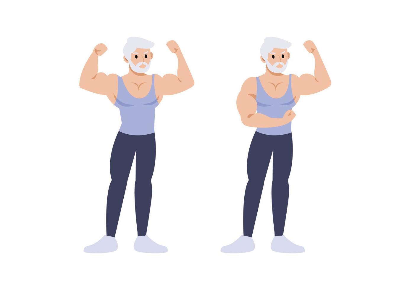 Strong old man showing his muscles, vector illustration