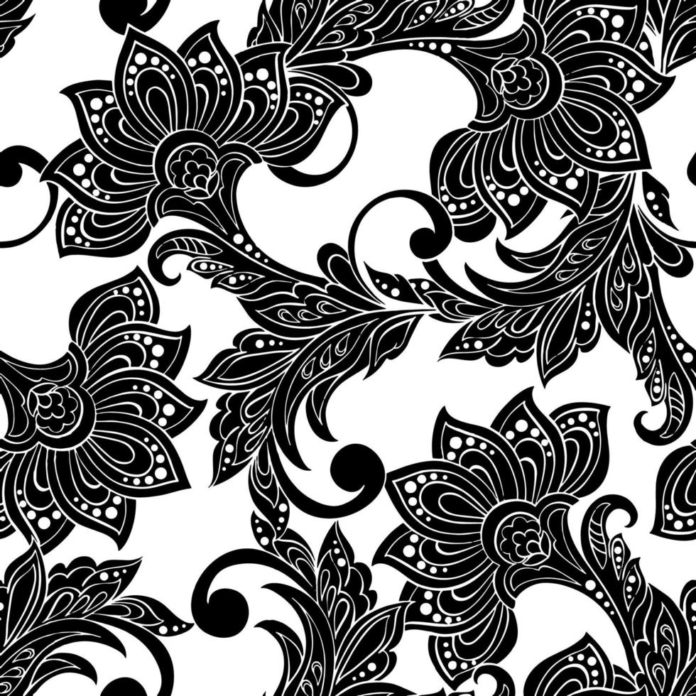 fondo de vector floral de estilo batik indio de patrón vintage