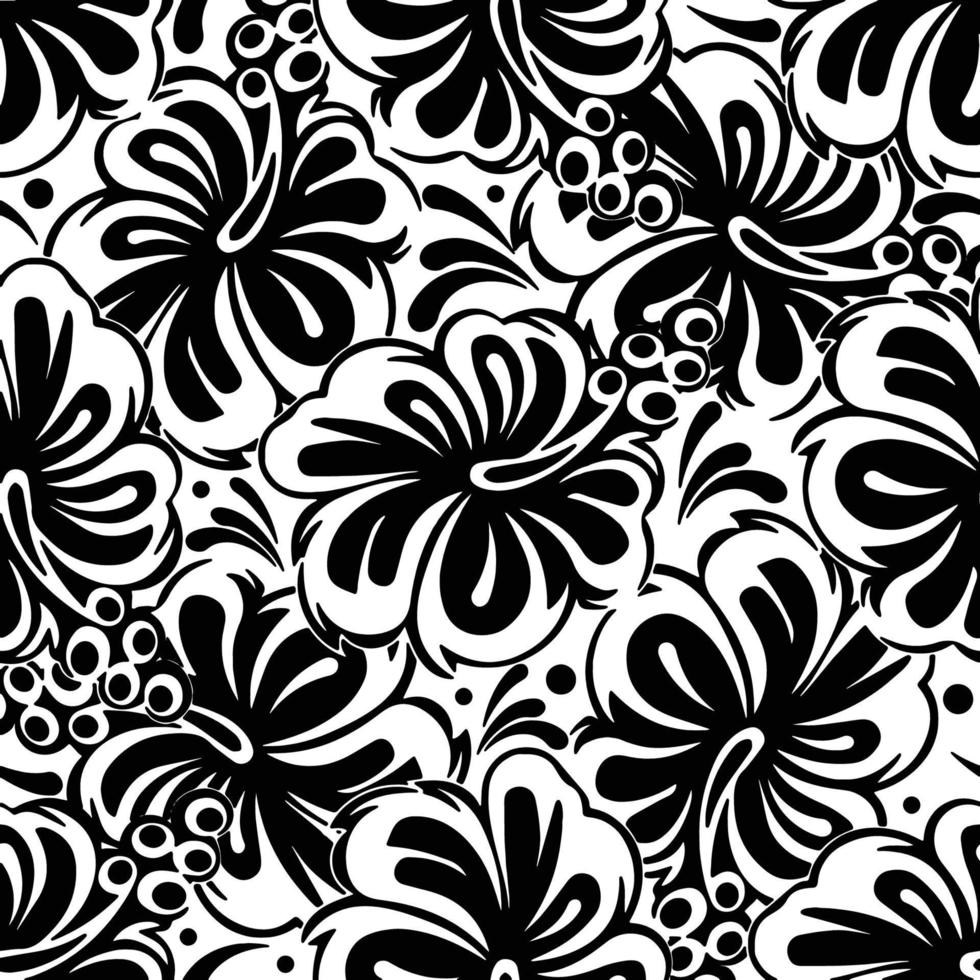 Floral Black and White Seamless Pattern Vector Flowers Background