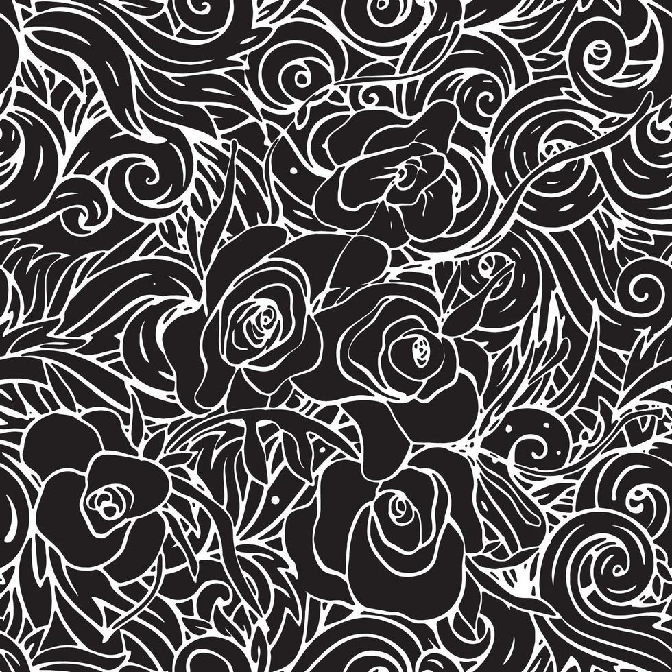 Seamless pattern with black and white flowers Vector