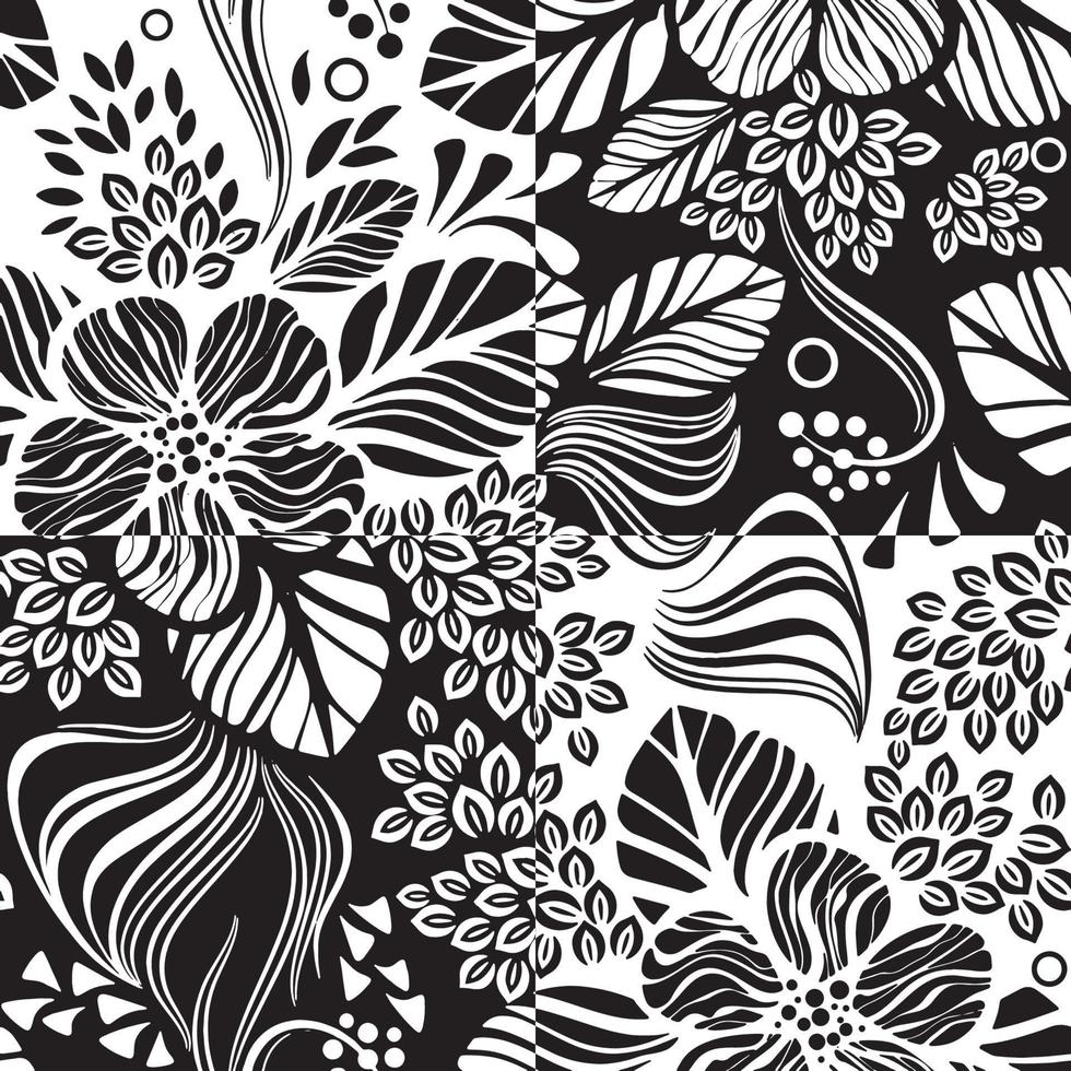 plantilla de vector de patrón de papel tapiz floral transparente en blanco y negro