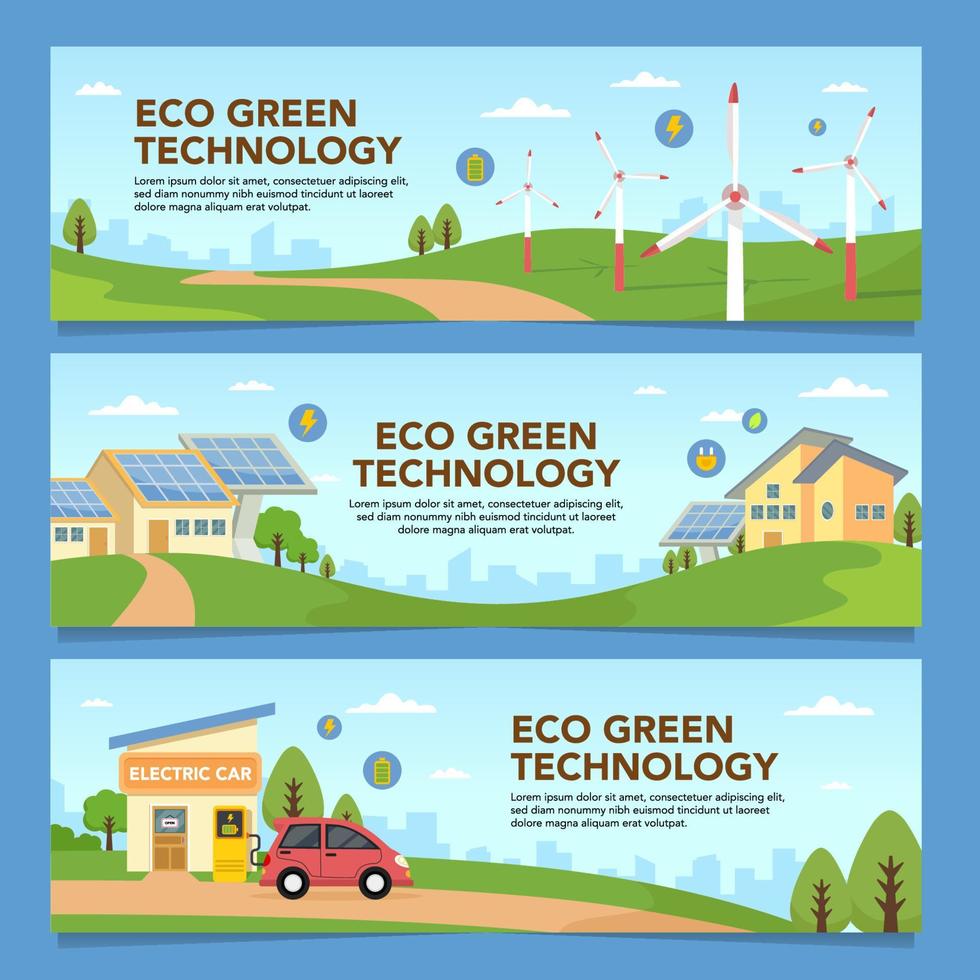 conjunto de banners de tecnología ecológica verde vector