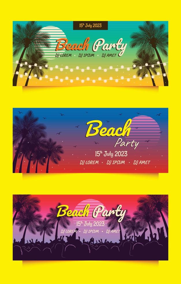 conjunto de banner de fiesta en la playa vector