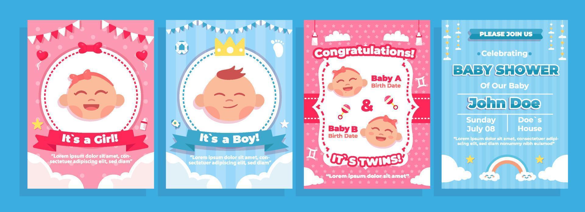 Born Day Card Collection Set vector