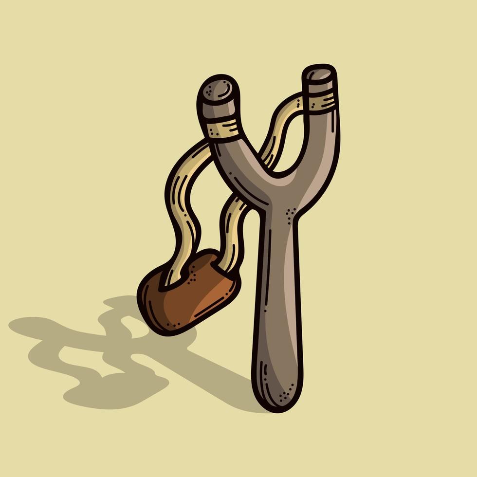 Hand drawn wooden slingshot with vector illustration