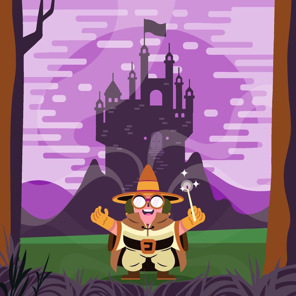 Wizard Spell Her Cast Protect Castle Concept vector