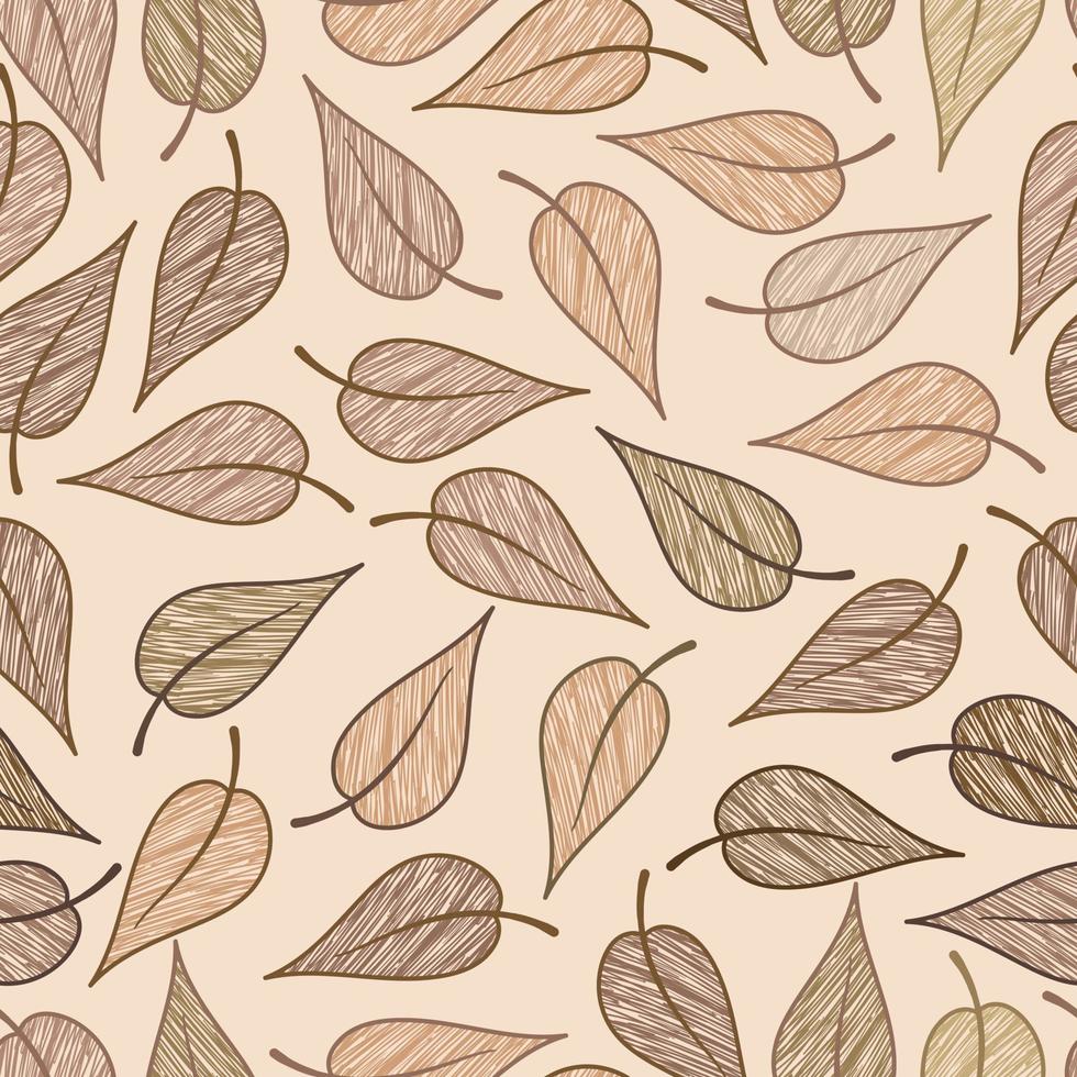 Hand drawn leaves with seamless pattern. Vector illustration suitable for wallpaper, fabric, wrapping, background