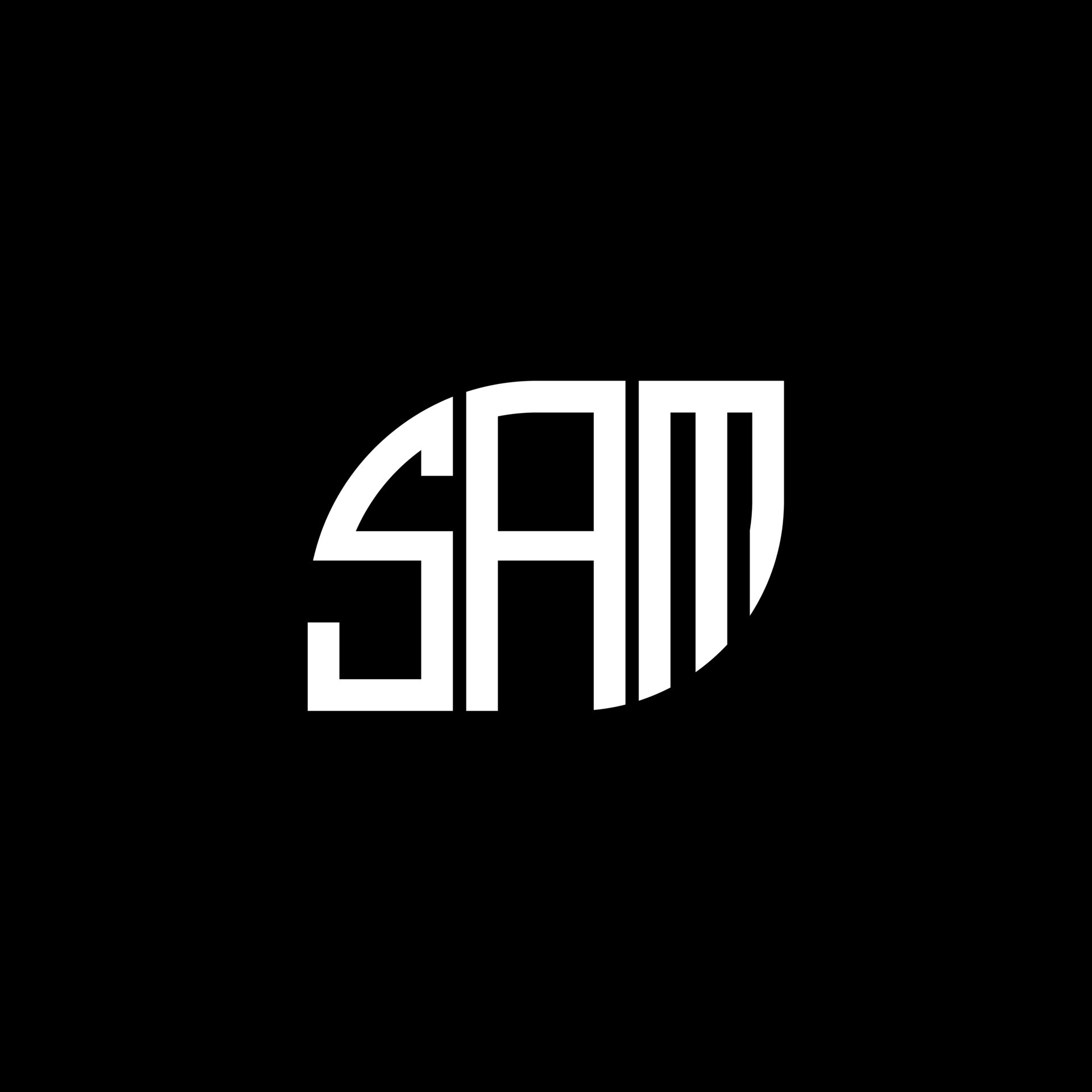 SAM letter logo design on black background. SAM creative initials